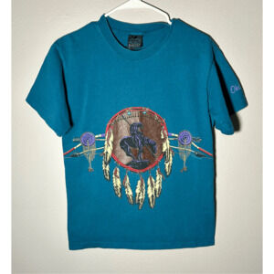 VINTAGE Habitat Native American Dream Catcher T-Shirt Blue Single Stitch Sz M